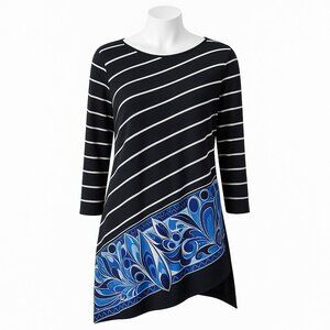 Chico’s Travelers Diagonal-Stripe Border-Print Tunic Top Size 1 (Size 8 Med)